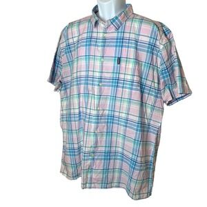 Barbour Mens Pink Blue Plaid Button Down Short Sleeve Shirt XL‎ Spring Easter